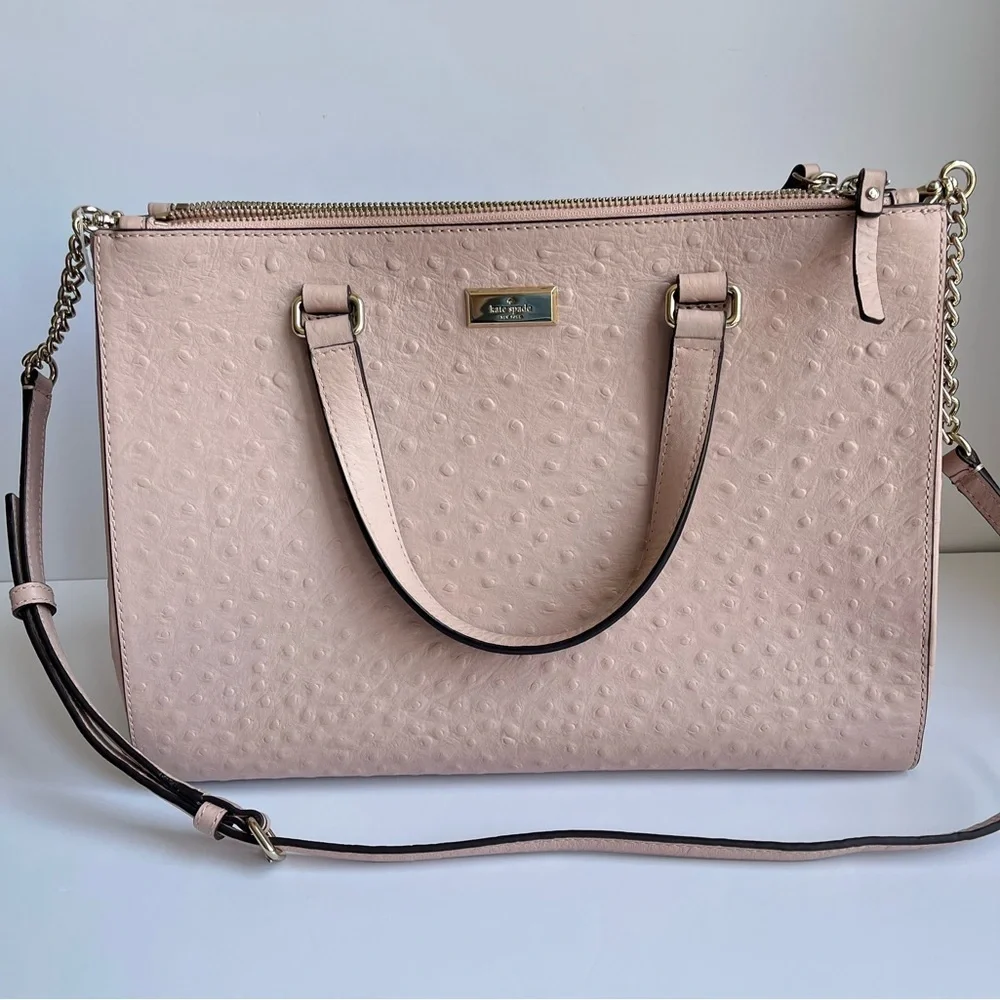 Kate Spade Bristol Drive Ostrich Loden pink crossbody tote